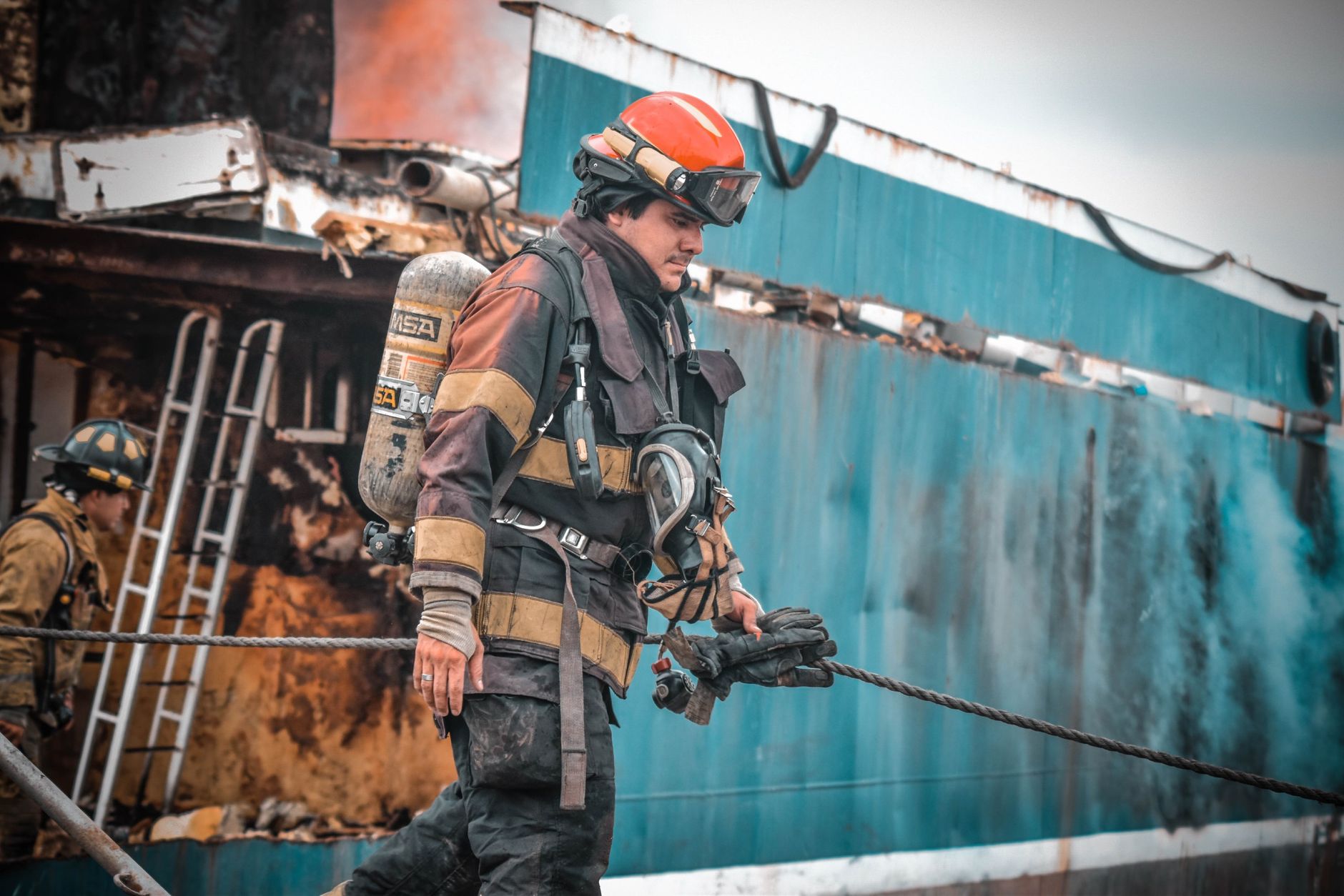 a man working as a fire fighter